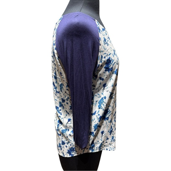 NWOT French Connection Floral Raglan Top S – Blue White Blouse Casual Everyday - Picture 2 of 5